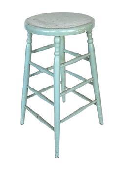 **SOLD** L17 19th century Pennsylvania tall stool with the old pale blue paint over the original oyster white paint boasting a thick round top and great play to the turned legs supported by triple stretchers on each side. Circa 1860s-1890s. Very sturdy. Measurements: top is 14 ¼ diameter. Bottom of legs flare out to 16 ¼ - 17" apart. Overall height is 28 tall.