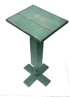 K1662 Tall pedestal / plant stand featuring a decorative column resting on crossed plank feet retaining old green painted surface. Applied rounded molding surrounds the top’s edges. Circa 1900. Measurements: 15 ½” wide x 13 ¼” deep x 33 ½” tall.
