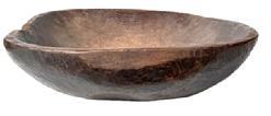 L140 Very unique late 18th century New England squared wooden Chopping Bowl bearing scant remnants of its original black painted surface. Very thick, chunky hand-hewn style with hewn handles and hand-hewn recessed base and a deliberately notched spot along one side. Carved from a single piece of wood. Exceptional wear and patina that only comes from years of excessive use! Approximate measurements:17 ¼ x 16 ½ across top opening x 4 ½- 4 ¾ tall depending on where measured.