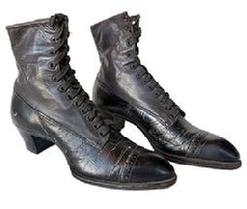 K1878 Pair of 19th century womens black leather lace up boots. Interior label of the right boot reads LaFrance. Size unknown. Good condition. Approximately 9 ½ long x 3 at widest point x 7 tall.