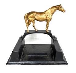 **SOLD** M9 Hubley Co. Cast Iron figural Horse Boot Scraper - prominently marked 5700 on the very bottom and the underside of the bridge below the Horse. Surface shows evidence of several layers of paint. Circa 1920s-1950s. Image Properties Increase 286 Apply Decrease