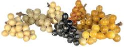 J422 J422F (7) clusters of Stone Fruit Grapes with wooden stems. Clusters replicate White, Golden and Black Grape variations. Each cluster measures between 6 and 7 long. Sold individually.