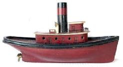 **SOLD** J354 Early 20th century Folk Art Ship Model attributed to Lloyd Tyler of Crisfield Maryland bearing its original red, black and white painted surface.