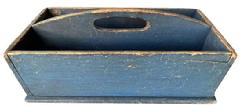 H964 Cutlery tray / knife box with curved center divider featuring an oval cutout for carrying purposes. Slightly canted sides. Very dry surface with wear indicative of use.
