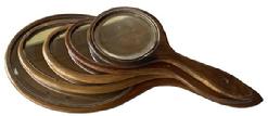 F180 Antique Shaker or Shaker Style Carved F180 Wooden Hand Mirrors a collection of five wooden hand held mirrors with hold for hanging beveled mirror