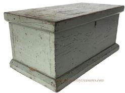D329 19th Century wooden Document box with old grey over the original red. This wonderful small sized chest was used by J. Ludwig in a Masonic Lodge 307 in Massachusetts. The box is all original square head nailed construction , even has it original key.