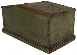 C548 18th century Lancaster County, Pennsylvania Country Store Counter Desk, with the original beautiful well worn sage green paint, with a dovetailed case, with a slanted hinges lid, very unusual form, the wood is white pine circa 1790 -1810
