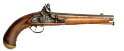 **SOLD** RM1634 1783 Flintlock Pistol - with working action and original wooden ramrod with brass cap. Marked RBI 3 on top - which stands for "Round Ball Indicator 3" (with the 3 being the caliber size of the ball). Solid wooden stock with brass accents. Overall length is ~15 1/4" long.
