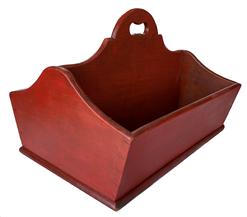 C342 19h century Cutlery Tray, with original dry red wash,circa 1830-1840 nice high cut out handle, with canted sides, dovetailed case, found in Lebman Co. Pennsylvania 11" deep x 14" wide x 9 1/2" tall