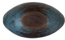 D524 Early Handmade Oval Southern Dough Bowl. Hardwood dough bowl with rich patina on the inside and beautiful old blue paint on the exterior. 4"h. 22"l. 13 ½" w.