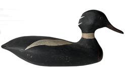 E199 Red breasted Merganser, solid body glass eyesunknown carver circa 1970 retaining it's originalll paint, no cracks to the body or neck