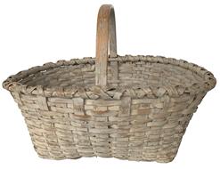 E50 Late 19th century gathering Basket with the original dry white paint, double wrapped rim ith a high stemed and bent handle