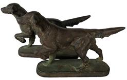 E9 Pair of Vintage bronze dog Irish Setter Retriever Pointer Book Ends from the 1930's Measurements are;7 1/2" long, 1 3/4" wide, 4"tall