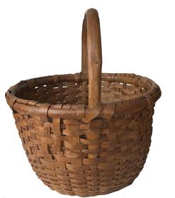 E37 Early 20th century Eastern Shore Maryland hand made Basket in old natural patina, with a double wrapped rim beautiful steamed and bent handle, reinforce bottom, excellent condition, Measurements are: 15" diameter x 17" tall