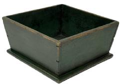 M176 Mid-19th century Pennsylvania Apple Box in old green painted surface, featuring nicely canted sides with square head nail construction. Very sturdy. Measurements: Top opening is 9 5/8 square. Sides are 4 ¾ tall.