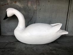 E175 Miniature hand carved white Swan with raised wings, carved by Holton Legg Kent Island Maryland 11" long x 5 1/2" tall x 4" wide