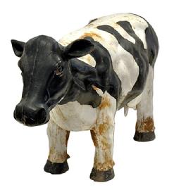 **SOLD** M98 Very early 20th century large Cast Iron full body Cow Garden Décor painted to depict a Holstein. Extremely heavy. Circa 1920s-1930s. Approximate measurements: ~34 long x ~9 ½ wide x 18 tall.