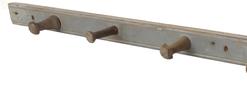 RM1062 19th century Pennsylvania original grey painted Peg Rack with six pegs, circa 1820 mounted on a single board Measurements are 2 " tall x 46” long
