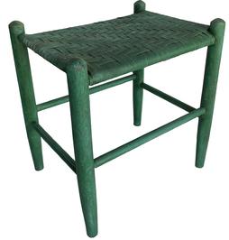 RM1105 Tall Eastern Shore Maryland foot stool in old green paint. Tight woven seat measures 19 1/4” tall 18” wide 14” deep