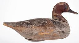 *SOLD* E248 AUGUST HEINEFIELD (ROCK HALL,MARYLAND), CARVED AND PAINTED REDHEAD DRAKE DECOY