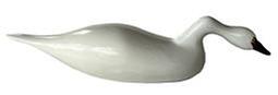 K1694 Miniature Swan decoy with stretched neck signed and dated on bottom: Steven R. Lay 1999. Original surface. Approximate measurements: 10 ½ long x 2 ½ wide x 2 ¼ tall.