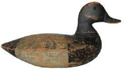 **SOLD** B138 Early blue bill Drake possible New Jersey in origin, original paint with lead weight attached Decoy was double rigged , great form. circa 1930-1940