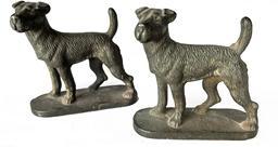 J475 Pair of small cast iron / bronze Terrier dog Bookends. Heavy.Each Measures: 4 ¾ long x 1 ¾ wide x 4 ½ tall