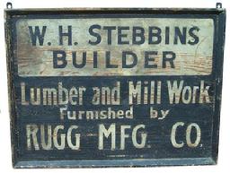Y262 Late 19th century Trade Sign W. H. Stebbing Builders , from Pennsylvania, the sign is painted on one wide board, with applied molding, original white and black paint, sign by Artist