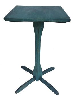 WH2 Mid 19th century Pennsylvania Candle Stand, with the original blue paint, all four sides of the pedestal are chamfer, the base is all mortised into the pedestal, circa 1840 Measurements are 31" tall x 18 1/2" square