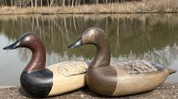 F158 A pair of high head Decoys from Havre De Grace Md . The Decoys are in original paint and perfect condition. The carver is unknown, but He made a fine pair of decoys, they look the Barnard family decoys ca. (1970’s)