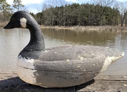 E84 Chincoteague Virginia 1930's Ira. Hudson Goose Decoy with a bostonwood body and pine neck and head in old working repaint, tack eyes