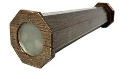 M243 Octagon shaped handmade wooden Kaleidoscope. Constructed of oak wood with a dark finish and tiny wire nails encasing bright glass pieces. Unsigned. Early 20th century. Measurements: 2 3/8 across top x 3 ¼ across bottom x 10 1/8 tall.