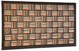 MZ7 American hand hooked in pristine condition Mounted striped hand-hooked rug multiple color bold, graphic geometric with vivid colors in "Log Cabin" inspired design.