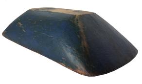 D389 Trencher, Chopping Bowl, Original Blue Paint 19th Century Maple New England Trencher medium sized hand carved example of a dought Bowl ,in honest paint 9" wide x 18" long x 4 1/2" tall