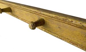 F198 19th century Peg Rack with four hand turned peggs in the original Yellow paint and beaded edges along top and bottom. 40 3/4" long x 2 1/2" tall x 1" thick