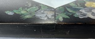 H357 Black painted and decorated framed mirror