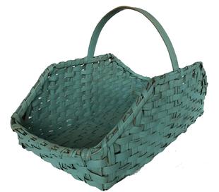 E578 19th century wonderful gathering Basket from Pennsylvania, with wonderful original blue paint,Woven Splint Basket, it is a rectangle carved hardwood handle, with beautiful blue paint and patina outstanding condition 21 1/2" long x 12" wide x 13" tall