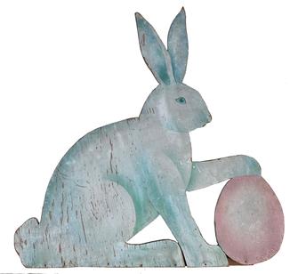 **SOLD** F94 Early 20th century Folk Art, Wonderful wooden Easter Bunny, with the original paint signed by Artist Woodbine MD 1921, all providence on back Measurements are: 31" tall x 29" wide