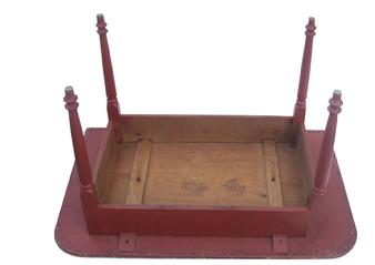 U194  Pennsylvania one board top  Work Table, with old dry red over the original red paint.  31 1/2" wide one board top with two batons. very gracefully turned legs, circa 1800-1820 26 1/2" tall x 31 1/2" wide x 48" long