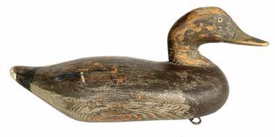 **SOLD** G42 Madison Mitchell black Duck Decoy signed and dated 1967 on bottom. The paint that has survived is all the original paint