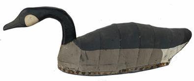 G5 Canvas covered swimming Canada goose decoy North Carolina canvas Goose decoy, in original paint, canvas stretchered over wire body, with wooden shaped head. circa 1950