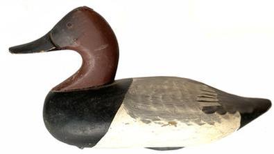 **SOLD** G895 Captain Jess Urie (1901-1978), Rock Hall, Maryland Canvasback Drake.circa 1960 Jess Urie made his living by fishing and running charters. He was a perfectionist and all of his birds had extensive feathering and wing painting. Rigged, in excellent condition