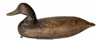 *SOLD* H204 Early Black Duck Decoy carved by Doug Jester of Chincoteague, Virginia. Circa 1920s