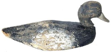 G25 Early 20th century Chrisfield Maryland Blackhead Decoy, made by Lloyd J. Tyler 1898-1971 made his first decoy in 1910 in Christfield Maryland, He live across the street from the Ward Brothers. This Goose, the body is all hand chopped with a real folky head with some of the original paint remaining . 15" long x 6 1/2ta