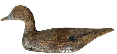 **SOLD** G113 Lloyd Tyler Turned-head Pintail Drake Decoy, Crisfield, Maryland, 1926, with original surface, , (imperfections), long. 18 3/4 , scattered paint loss, from normal wear and use, a few spots on the top of head show more wear;