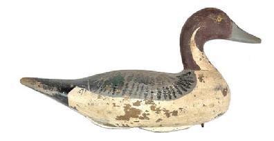L169 Pintail Drake carved by Robert (Bob) McGaw (1879-1958) of Have De Grace, Maryland.  Double weighted on bottom. Surface appears to be a second coat of working paint.  