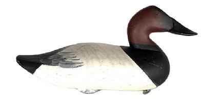 L276 Canvasback Drake decoy carved by Charlie Joiner (1921-2015) of Chestertown, MD. Signed and dated 1968 on bottom. Original weight, staple and ring remain intact on bottom. 