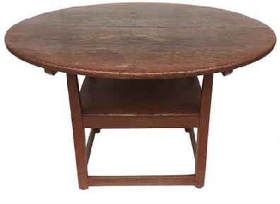 E593 19th century New England Chair Table , with the original beautiful red paint. wide two board top. The two -board pine top with generous overhanging allowing for comfortable seating, pivots on side . circa 1800-1820