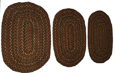 **SOLD** D255 All hand made braided rugs a matching set of three, great colors and condition