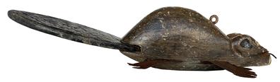 CARVED WOODEN BEAVER ICE FISHING DECOY